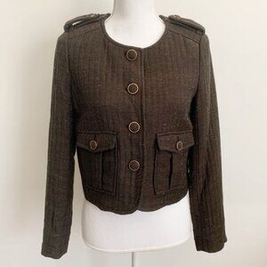 Anthropologie Cartonnier Brown Tweed Military Style Blazer Size 2